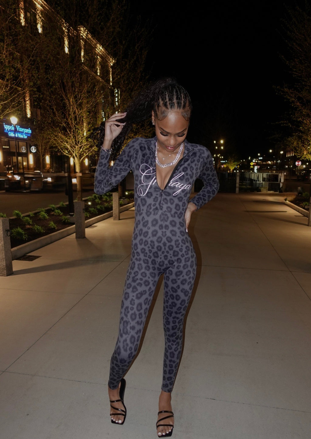 GHAYA GRAY CHEETAH PRINT BODY SUIT