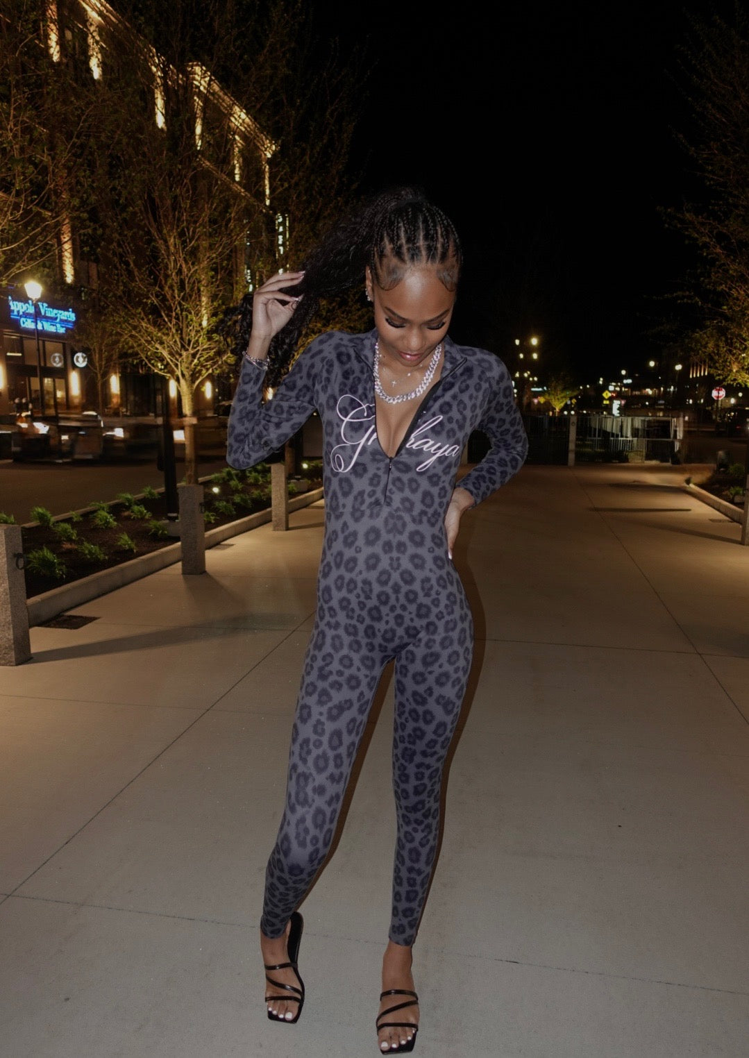 GHAYA GRAY CHEETAH PRINT BODY SUIT