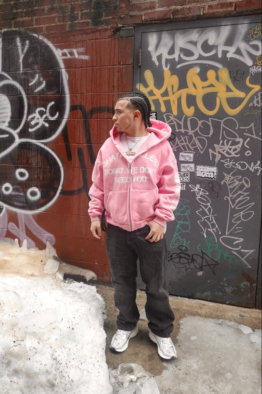 WE DONT NEED YOU Pink Zip Up