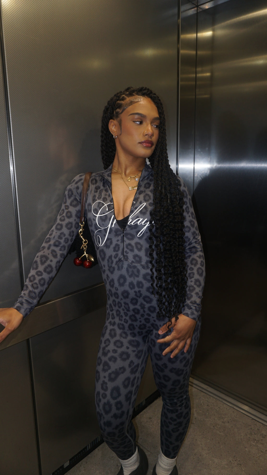 GHAYA GRAY CHEETAH PRINT BODY SUIT