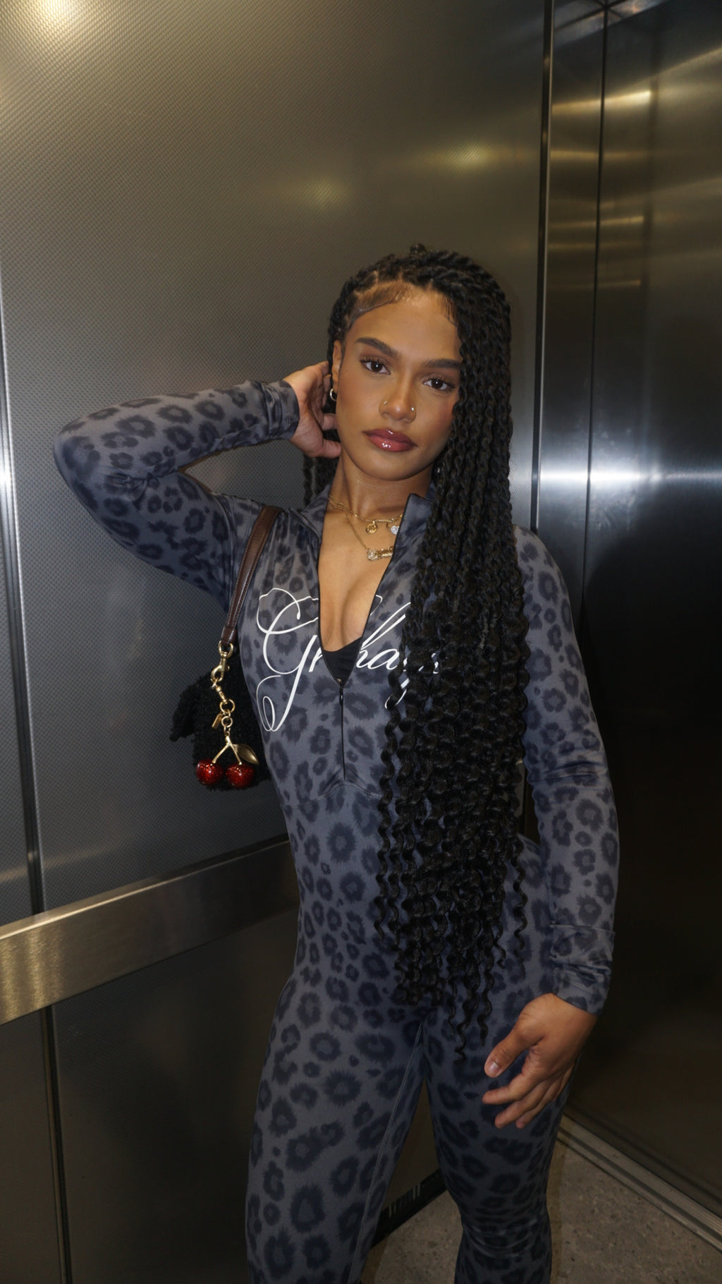GHAYA GRAY CHEETAH PRINT BODY SUIT